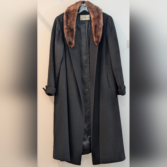 Vintage Thalhimer’s Black Wool Swing Coat w/ Fur Collar Old Hollywood Cabincore - Picture 2 of 10